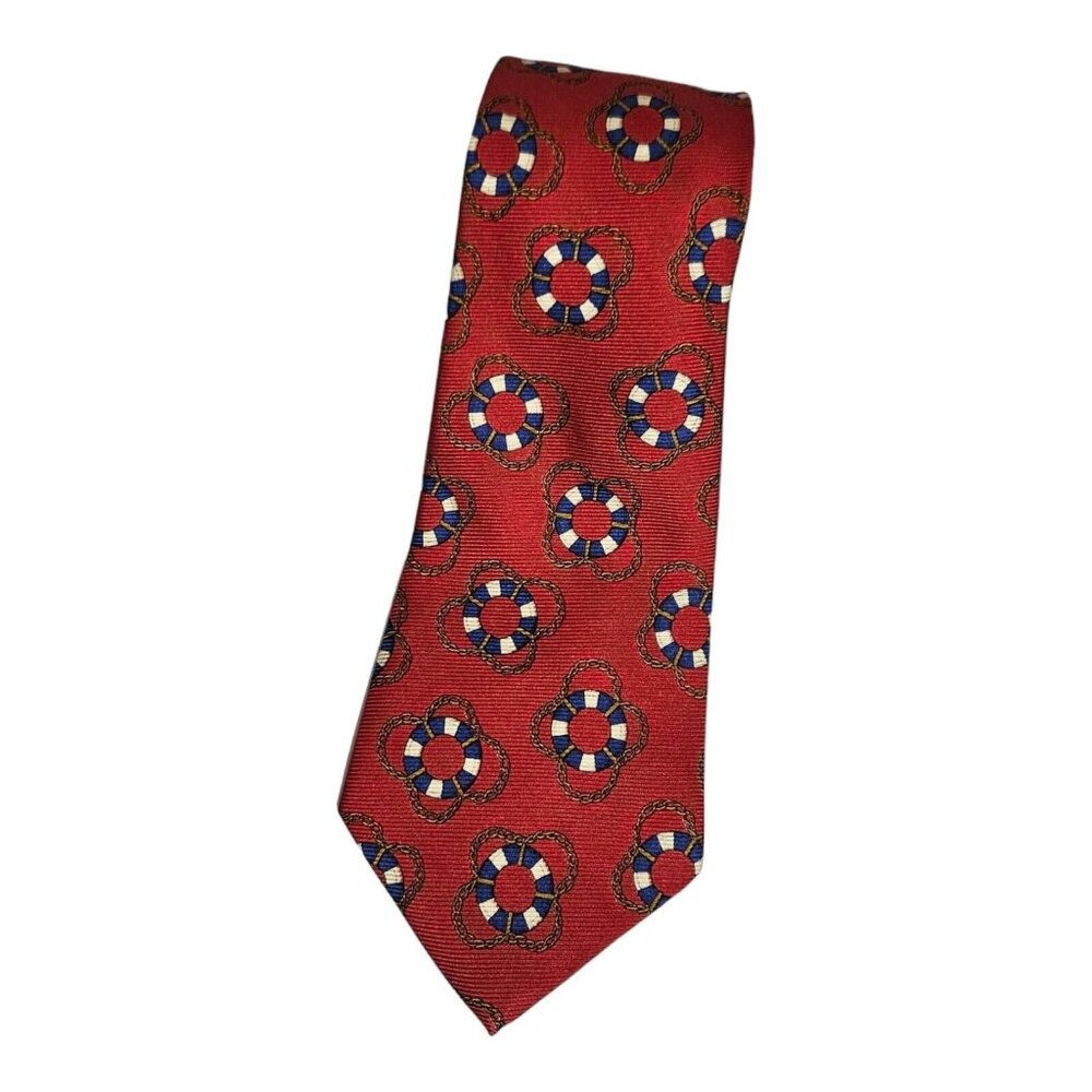 CHANEL Men's 100% Silk Necktie LUXURY Tie Red Life Buoy W:3.8" EUC
